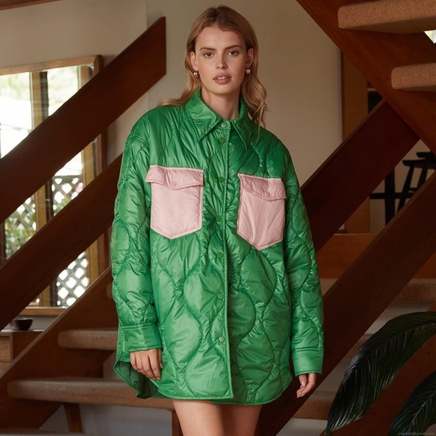 Women Quilted Jacket Color Block Contrast Pocket Padded Coat Lightweight Shirt Jacket Button Down Outwear For Fall Winter Casual Streetwear Fashion Women Quilted Jacket Color Block Contrast Pocket Padded Coat Lightweight Shirt Jacket Button Down Outwear For Fall Winter Casual Streetwear Fashion