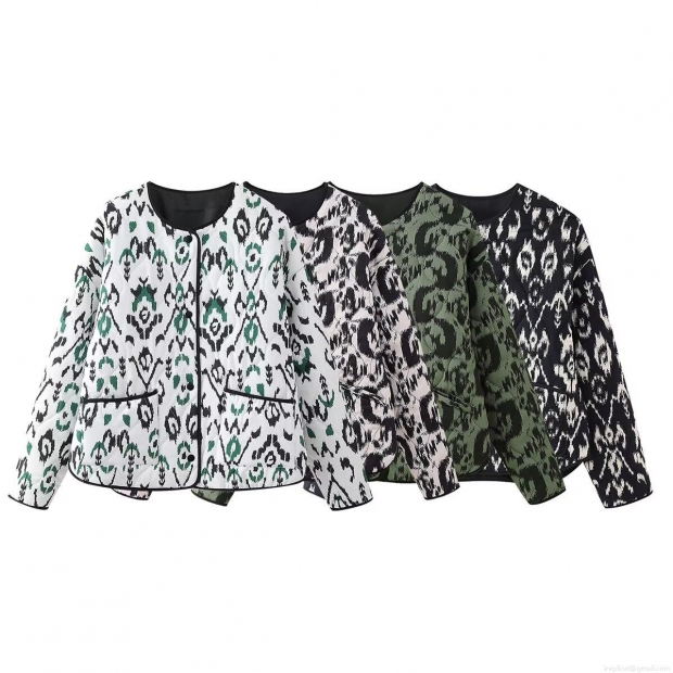 Women's Ethnic Print Quilted Padded Jacket Round Neck Button Up Lightweight Warm Outerwear Retro Bohemian Geometric Print Long Sleeve Autumn Winter Coat With Pockets Women's Ethnic Print Quilted Padded Jacket Round Neck Button Up Lightweight Warm Outerwear Retro Bohemian Geometric Print Long Sleeve Autumn Winter Coat With Pockets