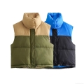 Women's Puffer Vest 100% Polyester Color-block Stand-up Collar Sleeveless Cotton Padded Jacket With Zipper Drawstring Hem For Casual Outdoor Winter Wear Women's Puffer Vest 100% Polyester Color-block Stand-up Collar Sleeveless Cotton Padded Jacket With Zipper Drawstring Hem For Casual Outdoor Winter Wear