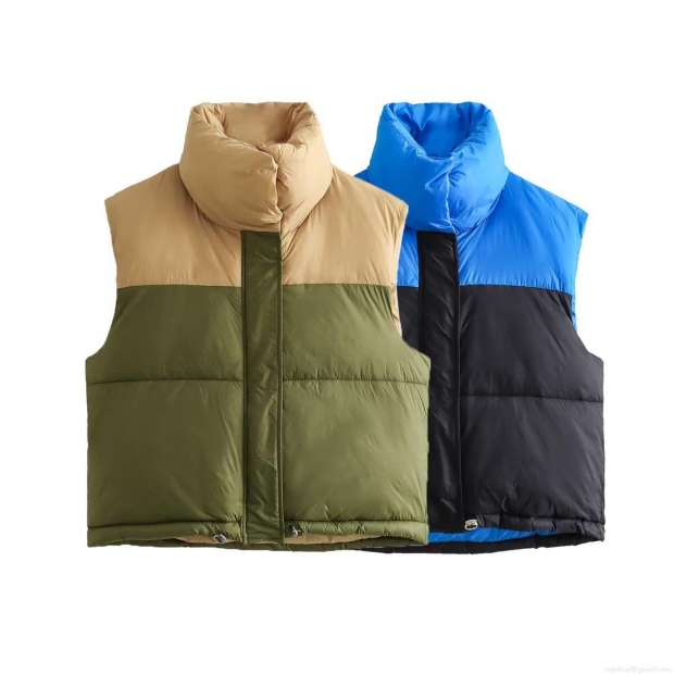 Women's Puffer Vest 100% Polyester Color-block Stand-up Collar Sleeveless Cotton Padded Jacket With Zipper Drawstring Hem For Casual Outdoor Winter Wear Women's Puffer Vest 100% Polyester Color-block Stand-up Collar Sleeveless Cotton Padded Jacket With Zipper Drawstring Hem For Casual Outdoor Winter Wear