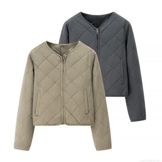 Women's Vintage Ethnic Style Rhombic Quilted Jacket Lightweight Cotton Padded Coat Retro Round Neck Zip Up Outerwear For Autumn Winter Casual Daily Wear Women's Vintage Ethnic Style Rhombic Quilted Jacket Lightweight Cotton Padded Coat Retro Round Neck Zip Up Outerwear For Autumn Winter Casual Daily Wear