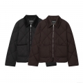 Women's Retro Diamond Quilted Jacket With Corduroy Collar Casual Long Sleeve Zip Up Puffer Coat Polyester Cotton Outerwear With Pockets For Autumn Winter Women's Retro Diamond Quilted Jacket With Corduroy Collar Casual Long Sleeve Zip Up Puffer Coat Polyester Cotton Outerwear With Pockets For Autumn Winter