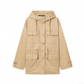Women's Khaki Hooded Utility Jacket Casual Drawstring Waist Multi Cargo Pocket Polyester Windbreaker Coat Outwear For Spring Autumn Women Women's Khaki Hooded Utility Jacket Casual Drawstring Waist Multi Cargo Pocket Polyester Windbreaker Coat Outwear For Spring Autumn Women