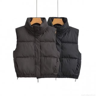 Women Stand-up Collar Puffer Vest Sleeveless Quilted Padded Gilet Warm Windproof Polyester Winter Waistcoat Casual Streetwear Short Outerwear With Drawstring Hem Solid Color Women Stand-up Collar Puffer Vest Sleeveless Quilted Padded Gilet Warm Windproof Polyester Winter Waistcoat Casual Streetwear Short Outerwear With Drawstring Hem Solid Color