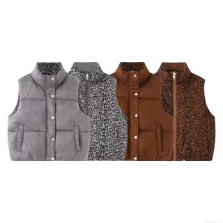Women's Reversible Leopard Print Padded Vest Stand Collar Suede Quilted Down Cotton Sleeveless Jacket For Winter Autumn Outdoor Casual Streetwear Women's Reversible Leopard Print Padded Vest Stand Collar Suede Quilted Down Cotton Sleeveless Jacket For Winter Autumn Outdoor Casual Streetwear
