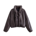 Women's Oversized PU Leather Puffer Jacket Faux Leather Warm Winter Coat With Stand Collar Elastic Hem Zipper Outerwear For Ladies Casual Fashion Women's Oversized PU Leather Puffer Jacket Faux Leather Warm Winter Coat With Stand Collar Elastic Hem Zipper Outerwear For Ladies Casual Fashion