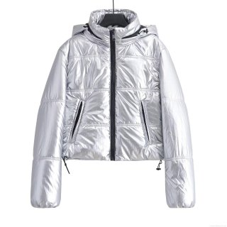 Women's Silver Metallic Hooded Puffer Jacket Shiny Padded Coat Short Winter Warm Outerwear Windproof Zip Up Quilted Jacket Women Streetwear Fashion Women's Silver Metallic Hooded Puffer Jacket Shiny Padded Coat Short Winter Warm Outerwear Windproof Zip Up Quilted Jacket Women Streetwear Fashion