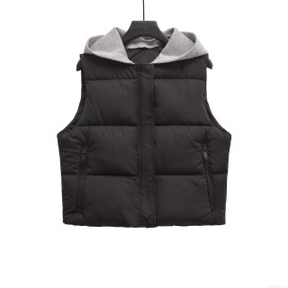 Women's Fashion Hooded Puffer Vest Winter Warm Spliced Quilted Sleeveless Jacket With Zipper Buttons Casual Cotton Filled Outerwear For Women Women's Fashion Hooded Puffer Vest Winter Warm Spliced Quilted Sleeveless Jacket With Zipper Buttons Casual Cotton Filled Outerwear For Women