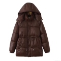 Women's Quilted Padded Jacket Hooded Mid-Length Cotton Blend Warm Coat With Drawstring Waist Zip Up Puffer Jacket For Winter Outdoor Casual Streetwear Women's Quilted Padded Jacket Hooded Mid-Length Cotton Blend Warm Coat With Drawstring Waist Zip Up Puffer Jacket For Winter Outdoor Casual Streetwear