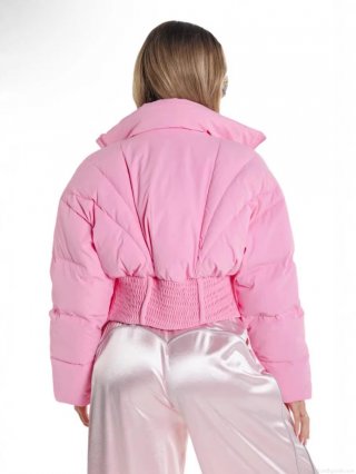 Women's Slim Short Puffer Jacket Thick Cotton Padded Quilted Coat Stand Collar Smocked Waist Outerwear Casual Winter Streetwear Warm Zip Up Jacket for Women