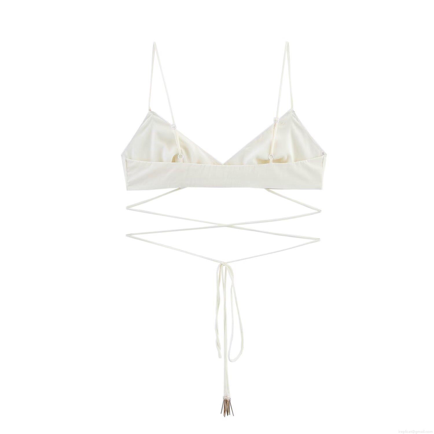 Women's Sexy Triangle Cup Bikini Set With Metal Pendant Halter Wrap Around Straps Solid Color Beachwear Bra And Low Waist Panties Swimwear Party Wear