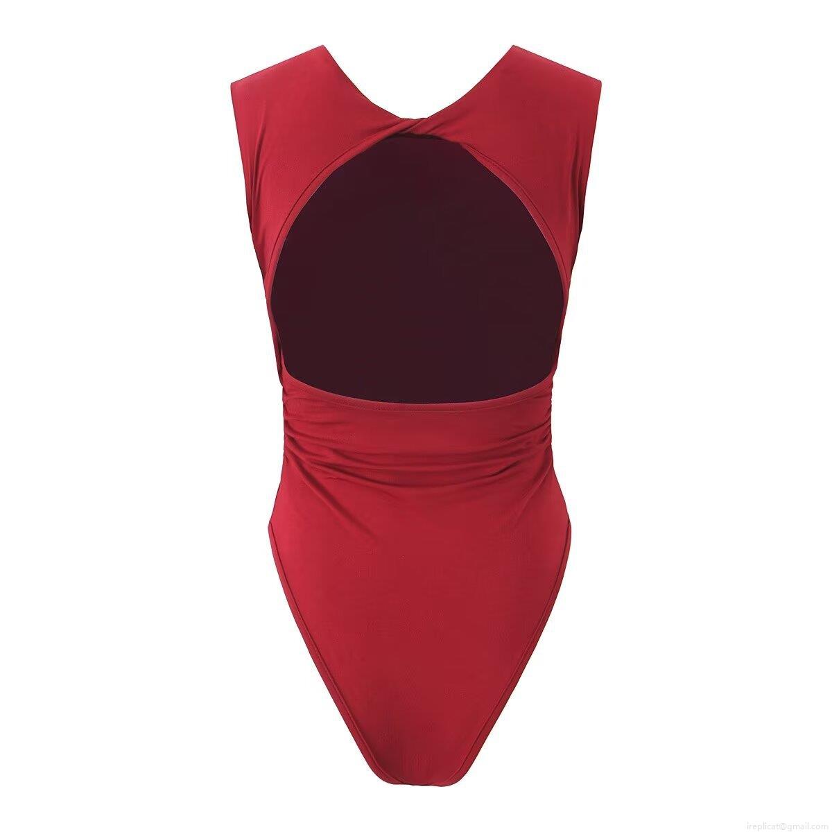 Women Sexy Sleeveless Bodysuit Backless Hollow Out Ruched Waist Rayon Spandex Round Neck Slim Fit One Piece Jumpsuit Streetwear Fashion Top