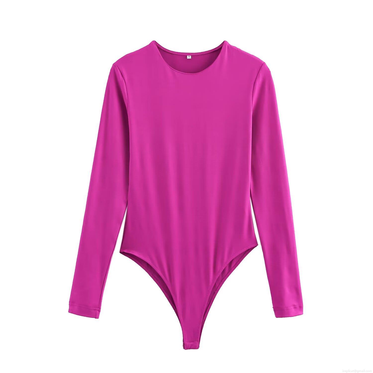 Women's Sexy Long Sleeve Bodysuit Polyester Elastic Slim Fit Solid Color Crew Neck Jumpsuit Streetwear Fashion Top For Daily Wear Autumn Spring