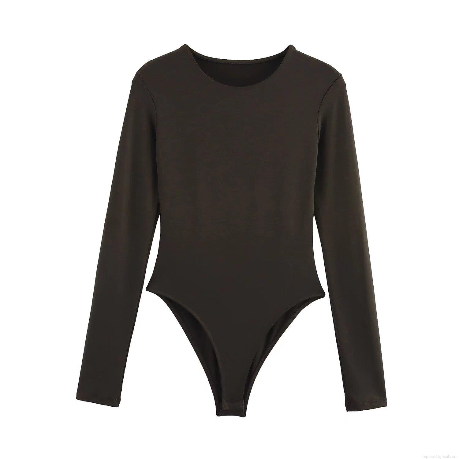 Women's Sexy Long Sleeve Bodysuit Polyester Elastic Slim Fit Solid Color Crew Neck Jumpsuit Streetwear Fashion Top For Daily Wear Autumn Spring