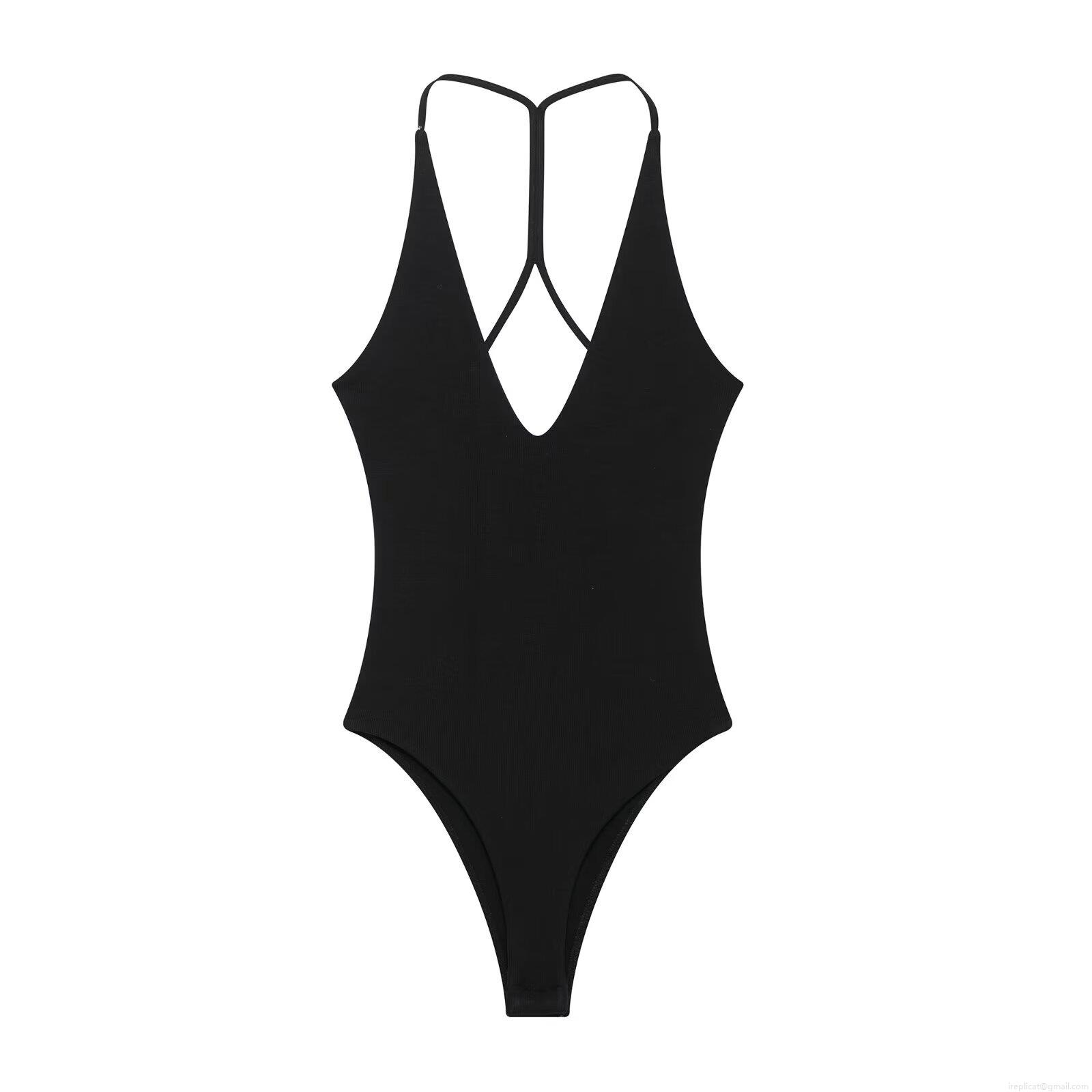 Women Sexy Ribbed Bodysuit Deep V-Neck Backless Sleeveless Slim Fit Summer Bodysuit For Women Daily Beach Wear One-Piece Top