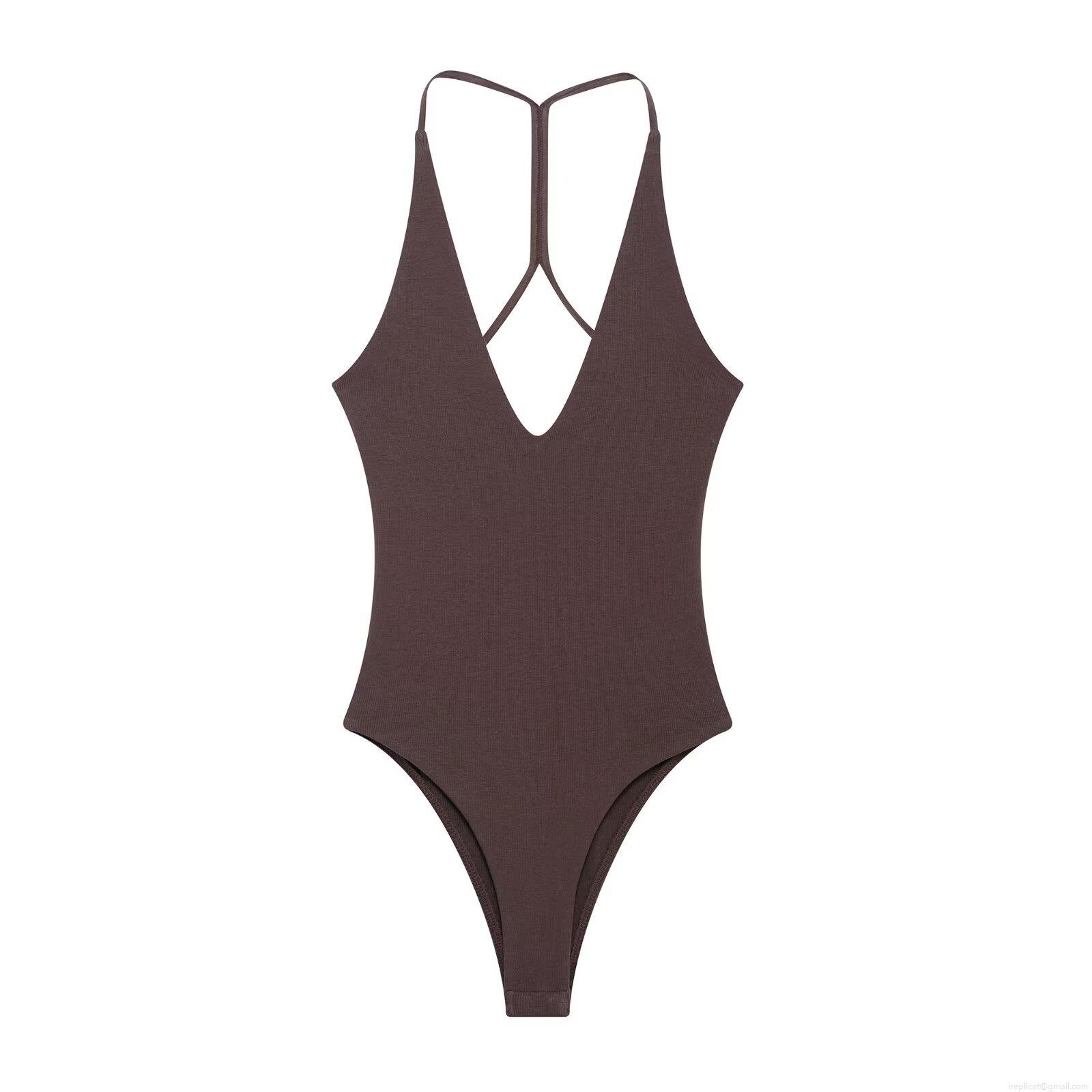 Women Sexy Ribbed Bodysuit Deep V-Neck Backless Sleeveless Slim Fit Summer Bodysuit For Women Daily Beach Wear One-Piece Top