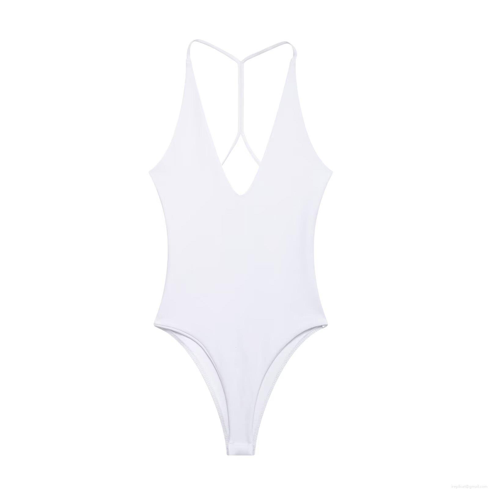 Women Sexy Ribbed Bodysuit Deep V-Neck Backless Sleeveless Slim Fit Summer Bodysuit For Women Daily Beach Wear One-Piece Top