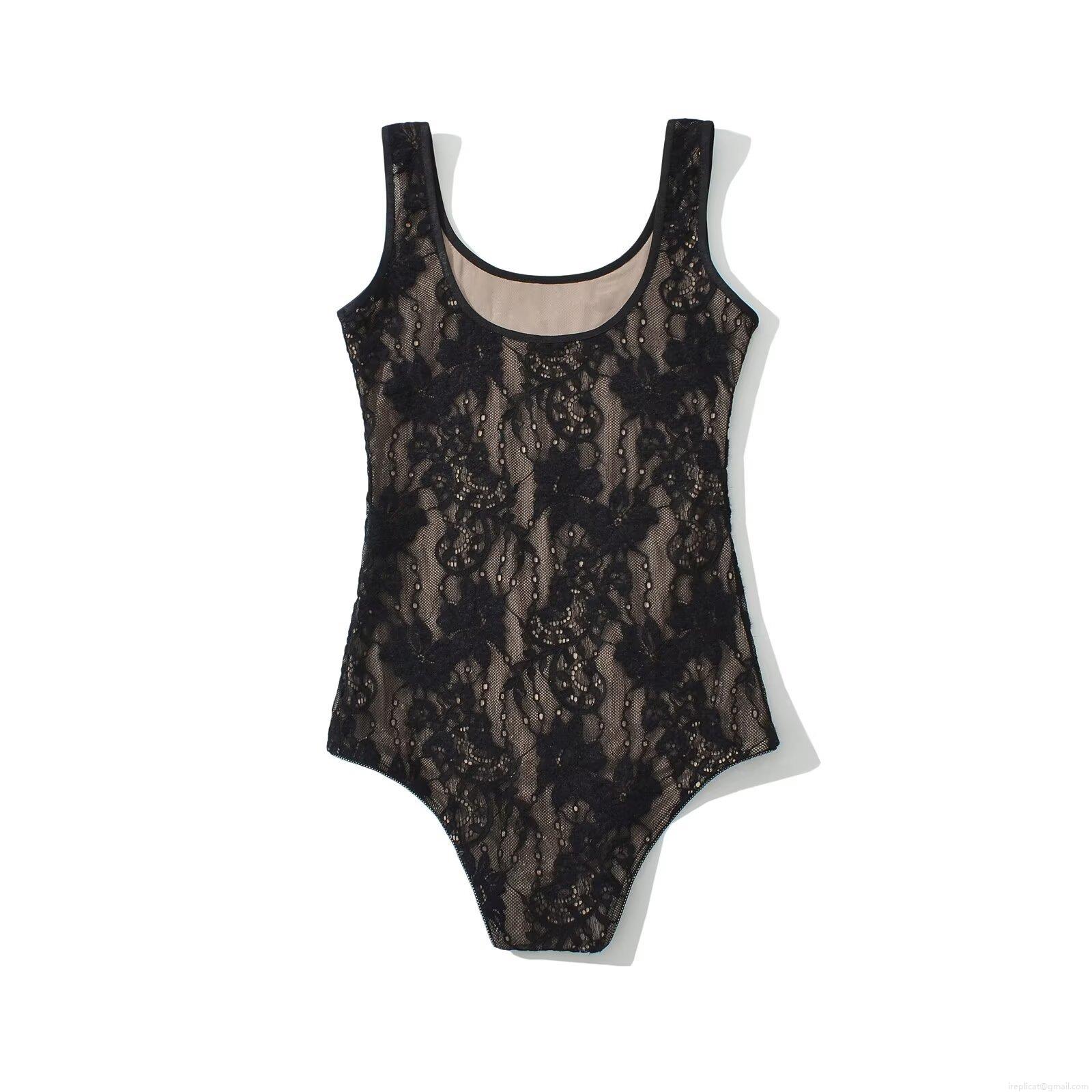 Sexy Women's Polyester Lace Bodysuit Backless Sleeveless Floral U-Neck Summer Streetwear Body Top With Bottom Snap Closure