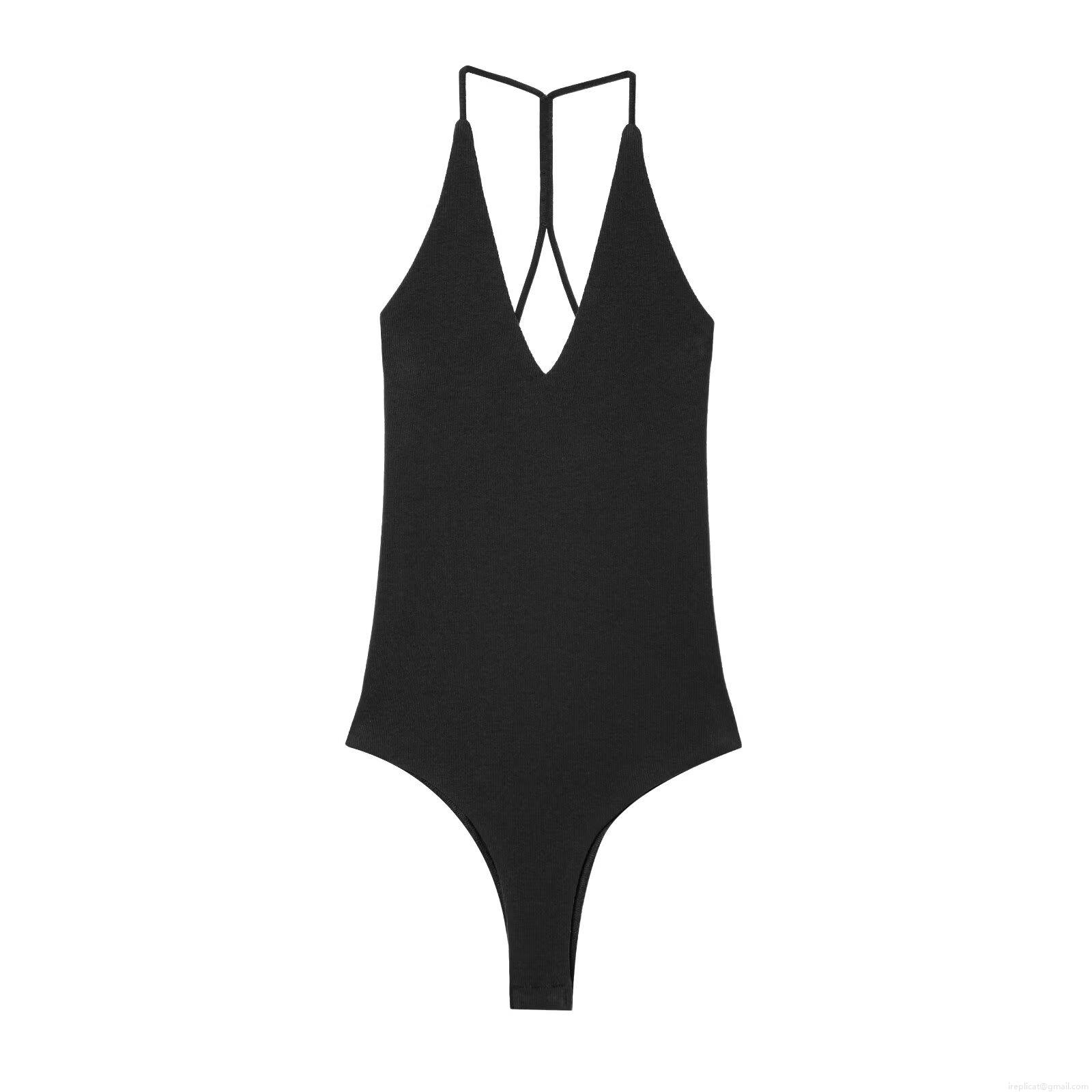 Women's Sexy Halter Neck Deep V Bodysuit Ribbed Knit Backless Sleeveless Cross Strap Slim Fit Leotard Summer Jumpsuit Top