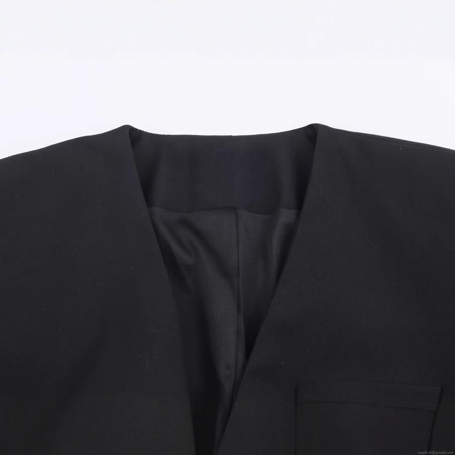 Women Deep V-neck Blazer Bodysuit Long Sleeve Single Breasted Woven Jumpsuit With Shoulder Pads Streetwear Fashion Solid Black Romper Top