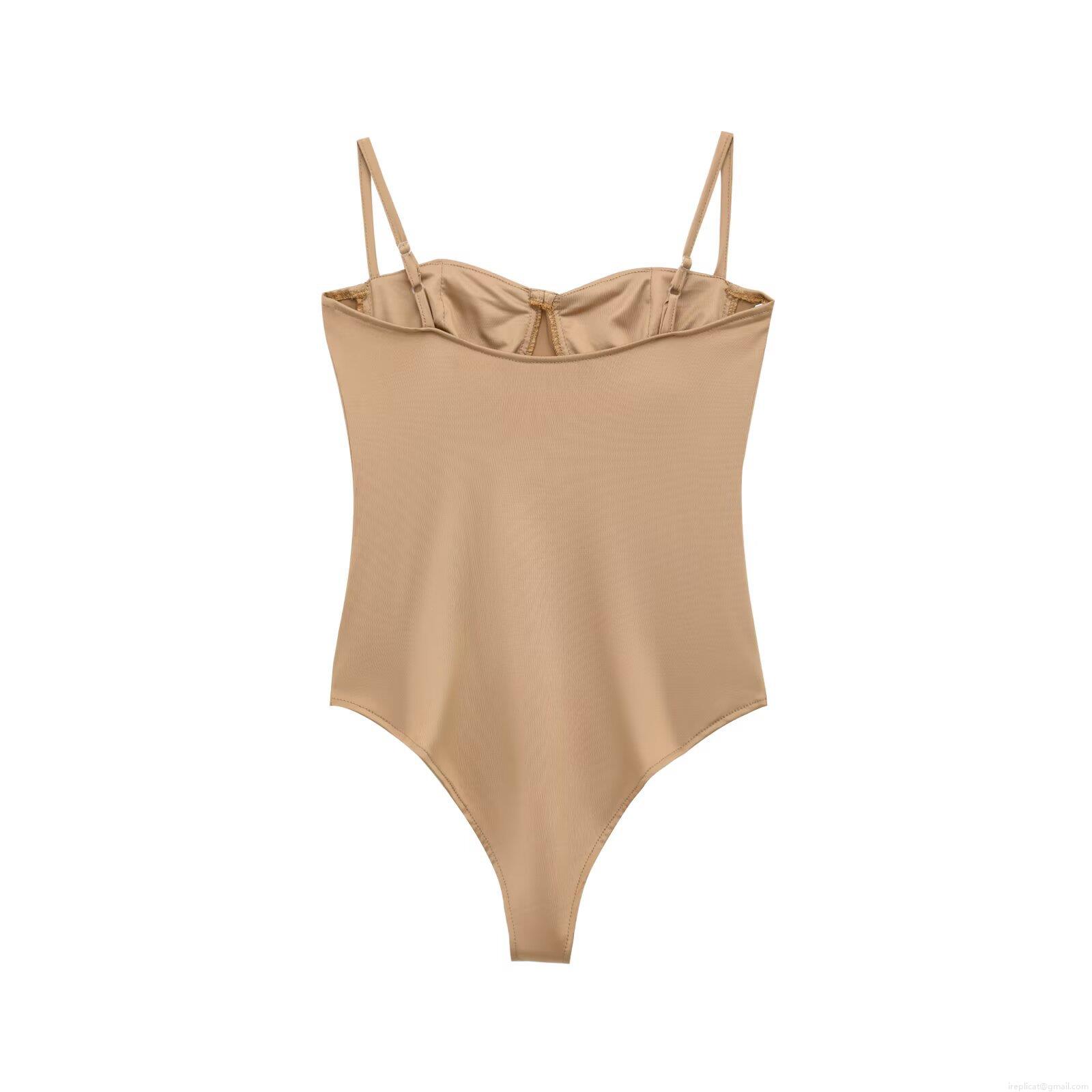 Women's Sexy Backless Bodysuit Satin Silk Texture Slim Fit Spaghetti Strap Camisole Jumpsuit For Summer Fashion Khaki Olive Green Sleeveless Clubwear Top