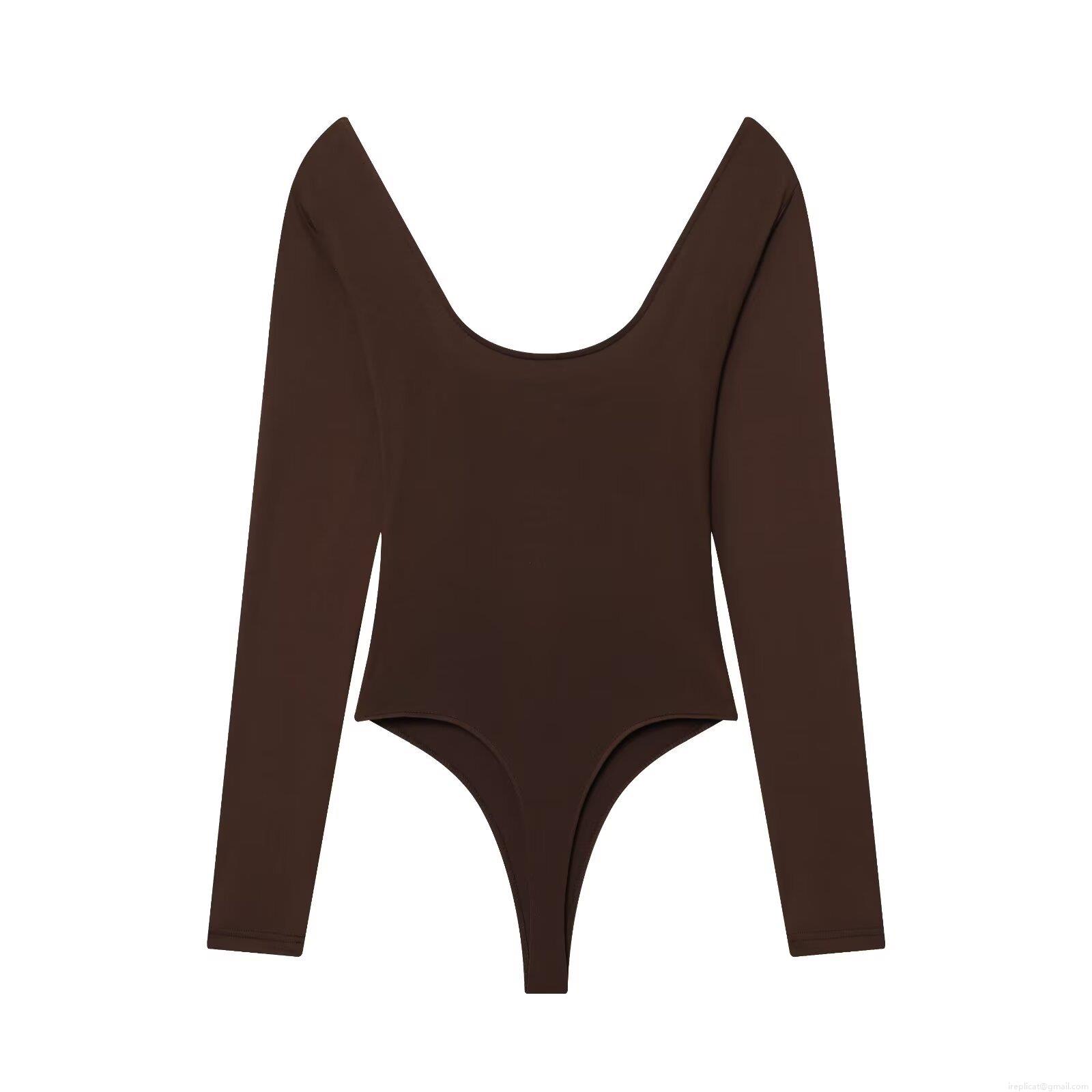 Women's Long Sleeve Square Neck Bodysuit Slim Fit Solid Color Polyester Jumpsuit For Daily Casual Wear High Elasticity Elegant Shaping Base Layer Clothing