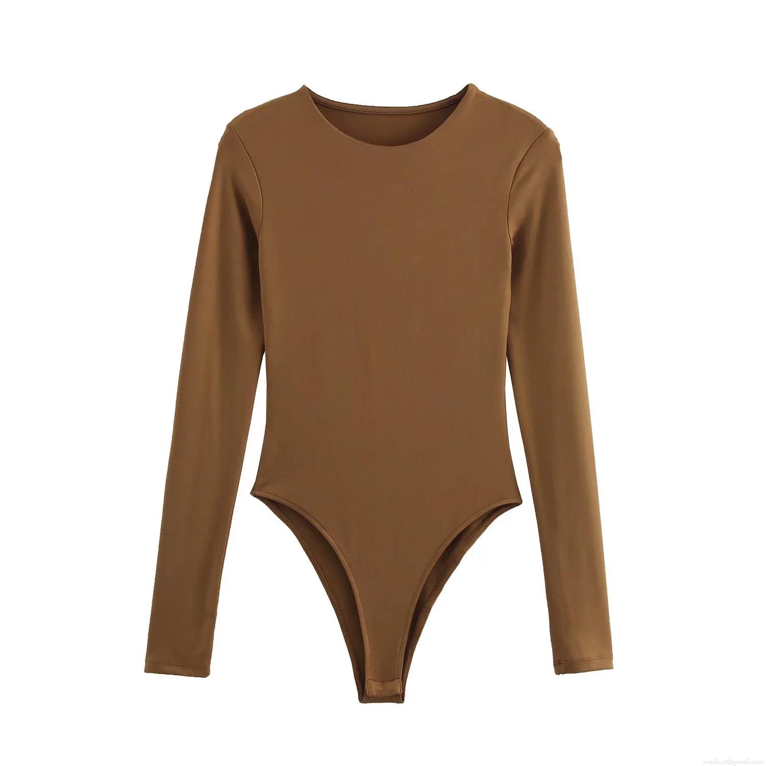 Women's Sexy Long Sleeve Bodysuit Solid Color Crew Neck Slim Fit Jumpsuit Leotard Tops for Streetwear Daily Wear Casual Women Clothing
