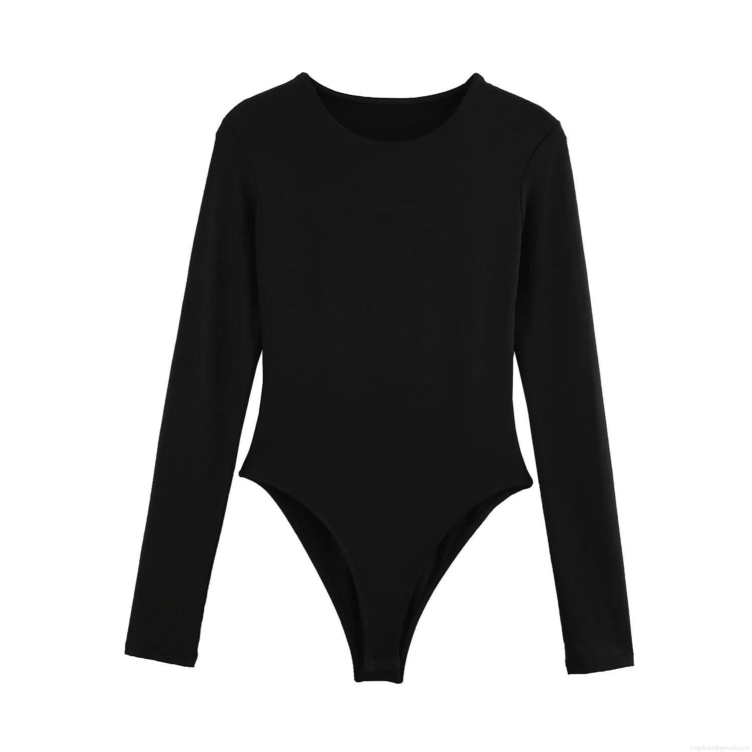 Women's Sexy Long Sleeve Bodysuit Solid Color Crew Neck Slim Fit Jumpsuit Leotard Tops for Streetwear Daily Wear Casual Women Clothing