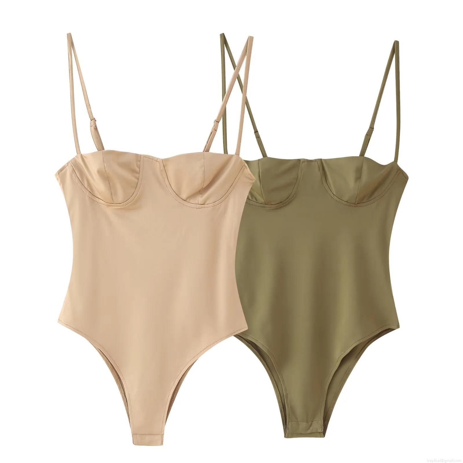 Women Sexy Satin Underwire Bodysuit Spaghetti Strap Slim Fit Sleeveless Leotard Top For Summer Vacation Party Casual Streetwear