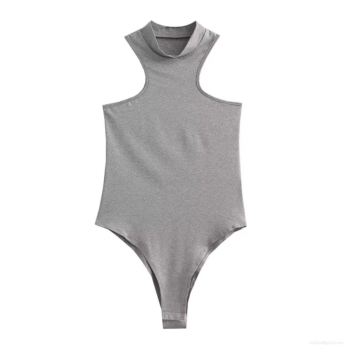 Women's High Neck Sleeveless Bodysuit 95% Polyester 5% Elastane Sexy Slim Fit Mock Neck Ribbed Knit Jumpsuit For Party Clubwear Summer Daily Wear