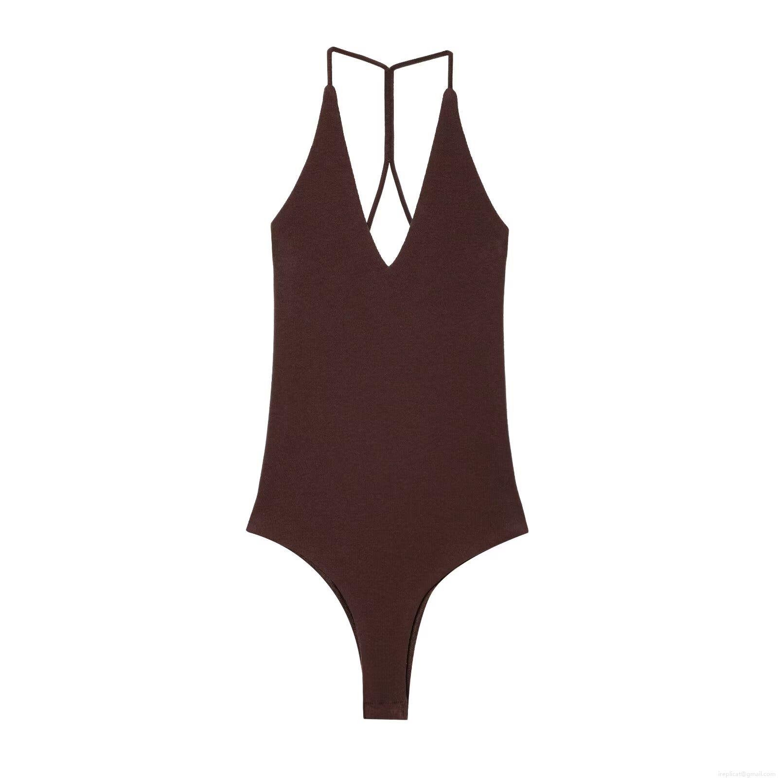 Women's Sexy Deep V Neck Halter Bodysuit Ribbed Knit Backless Sleeveless Bodysuits For Women Summer Beach Party Casual Clubwear