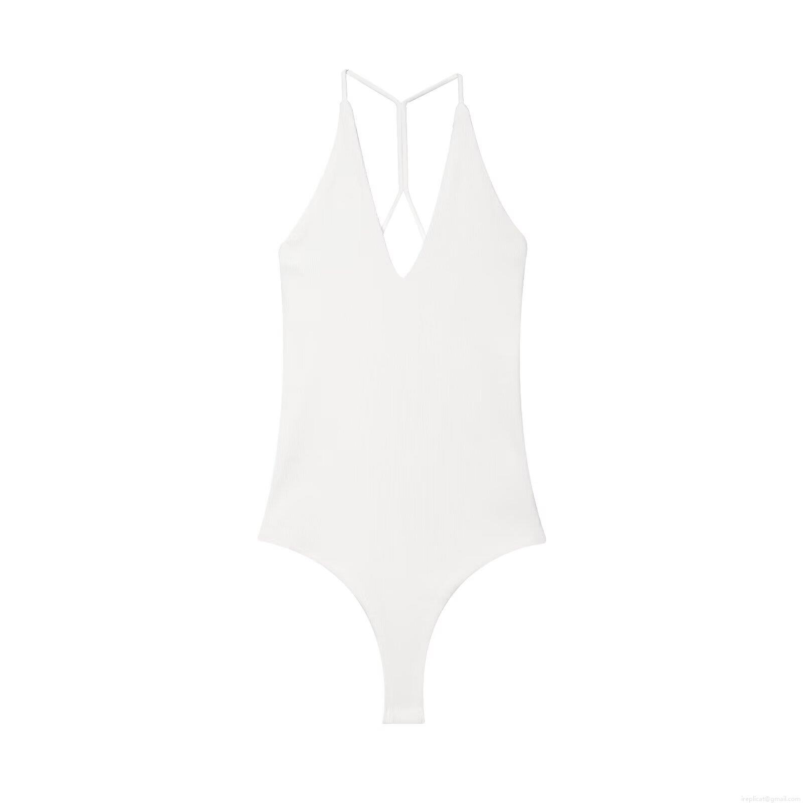 Women's Sexy Deep V Neck Halter Bodysuit Ribbed Knit Backless Sleeveless Bodysuits For Women Summer Beach Party Casual Clubwear