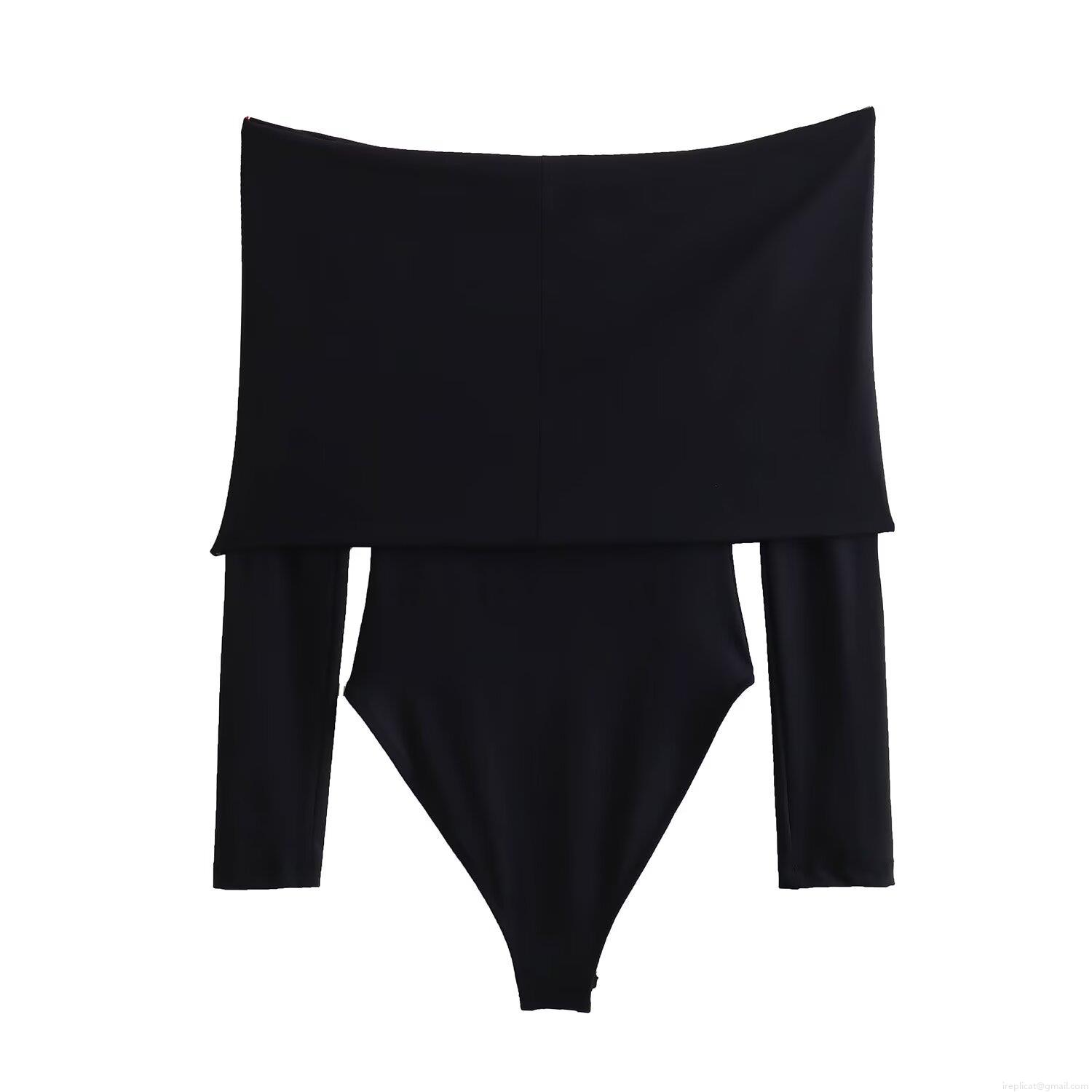 Women's Sexy Off-Shoulder Long Sleeve Bodysuit Ruched Slim Fit Milk Silk Jumpsuit One-Piece Top For Party Club Dating Fashion Spring Autumn