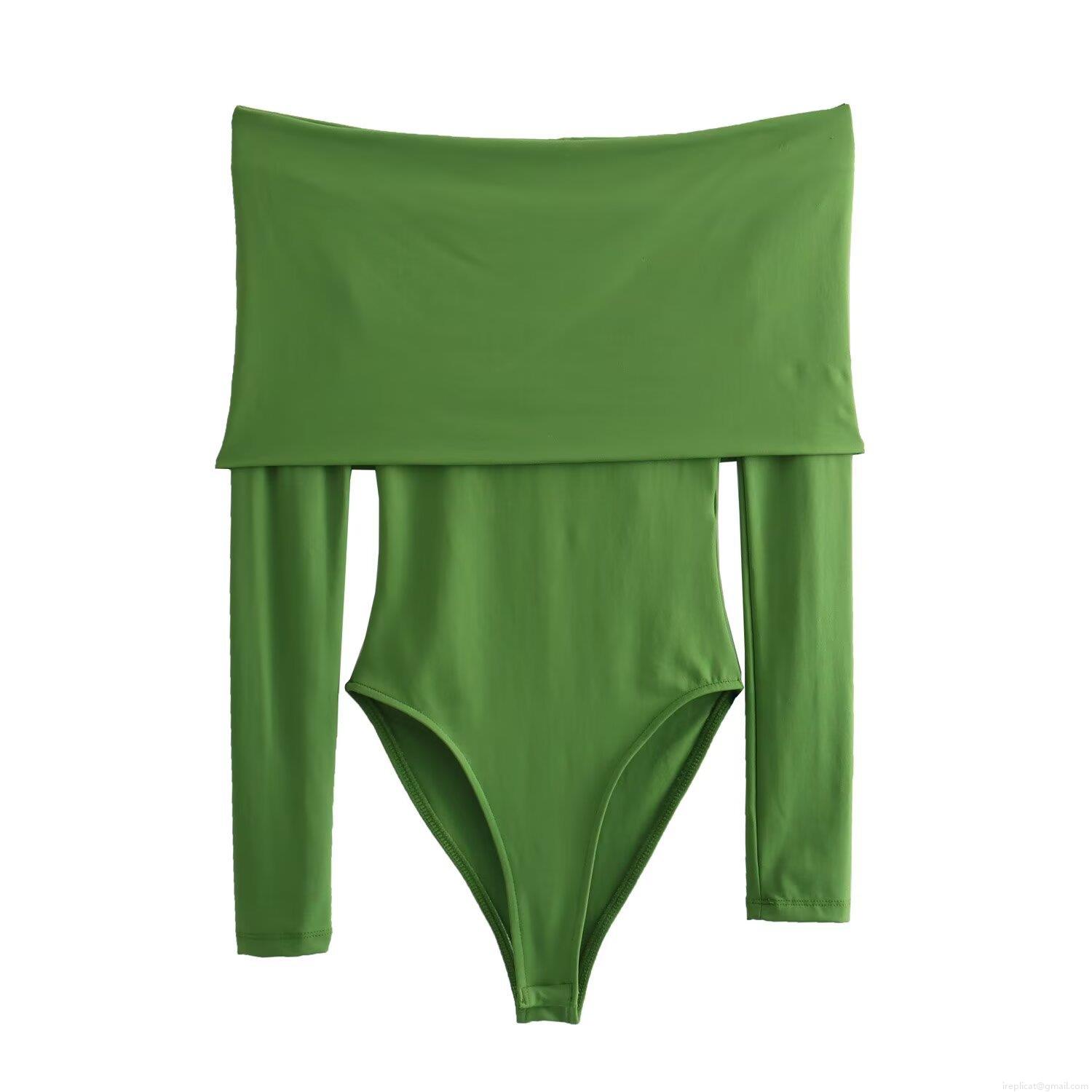 Women's Sexy Off-Shoulder Long Sleeve Bodysuit Ruched Slim Fit Milk Silk Jumpsuit One-Piece Top For Party Club Dating Fashion Spring Autumn