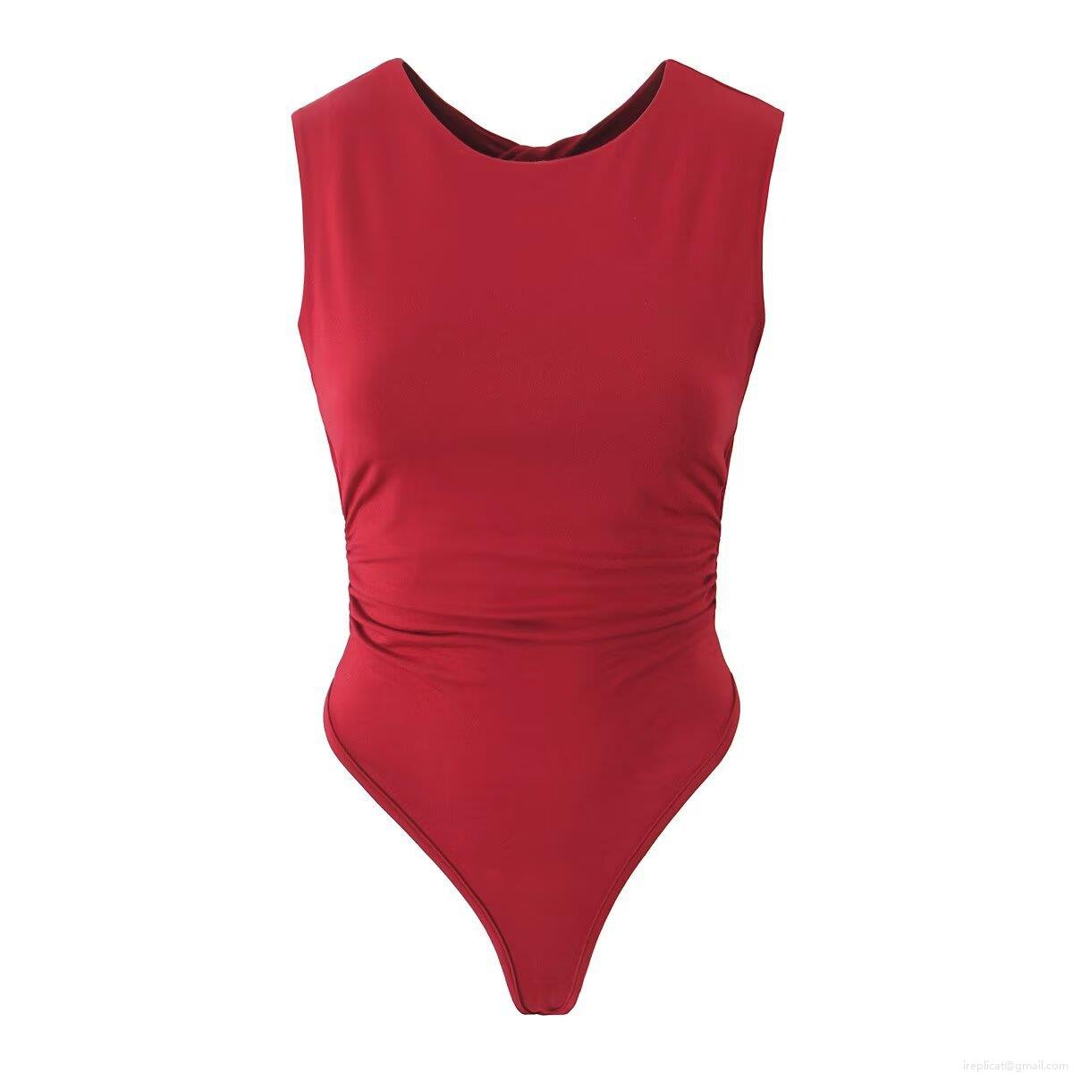 Women's Ruched Sleeveless Bodysuit Round Neck Backless Sexy Hollow Out Slim Fit Leotard Top 93% Rayon 7% Spandex Stretchy One Piece Clubwear