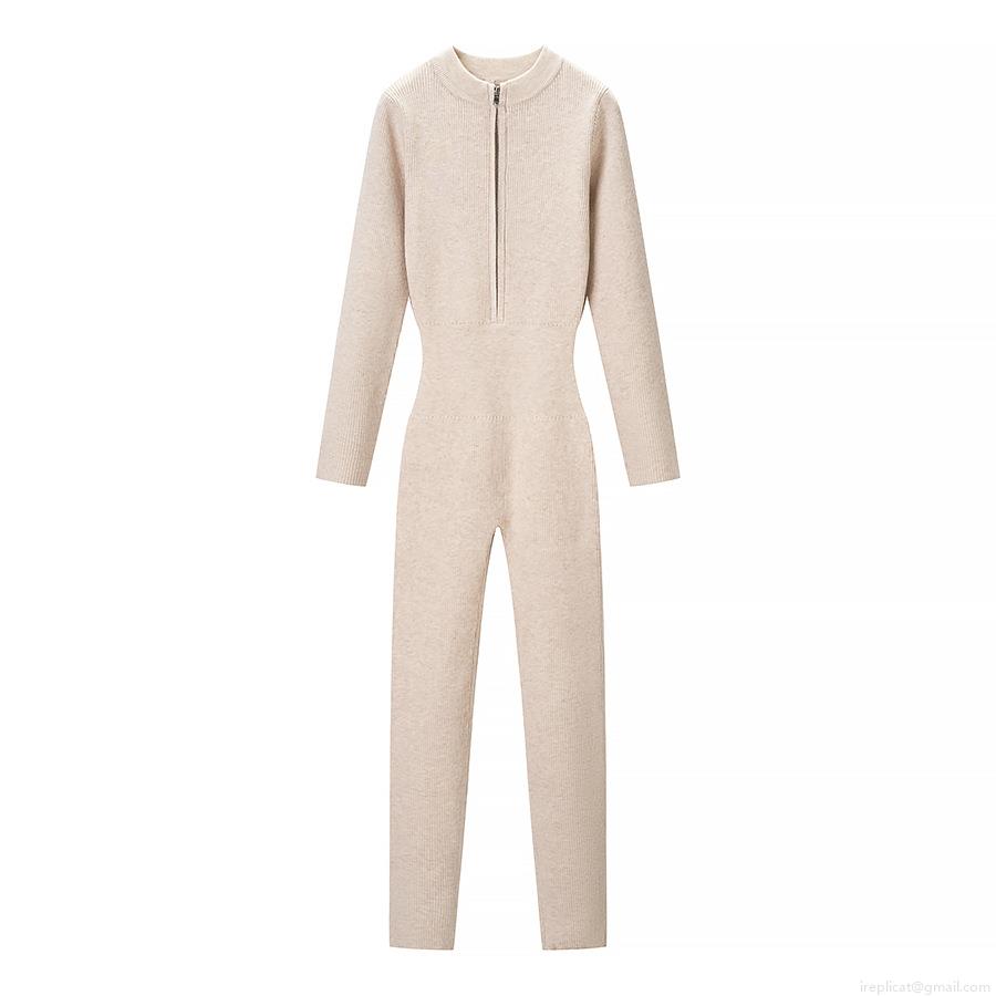 Women's Sexy Ribbed Knit Jumpsuit Long Sleeve Half Zip Stand Collar Slim Fit Romper Winter Autumn Ribbed Long Sleeve Jumpsuit Outfit For Women