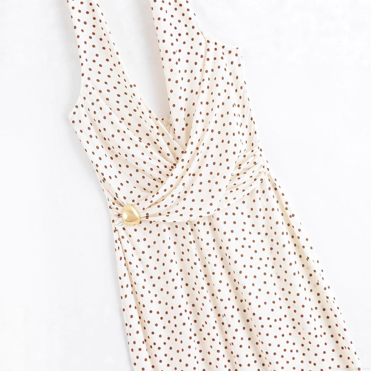 Women's Halter Polka Dot Jumpsuit Sexy Deep V Neck Sleeveless Wide Leg One Piece Romper With Metal Buckle Fashion Backless Long Overalls