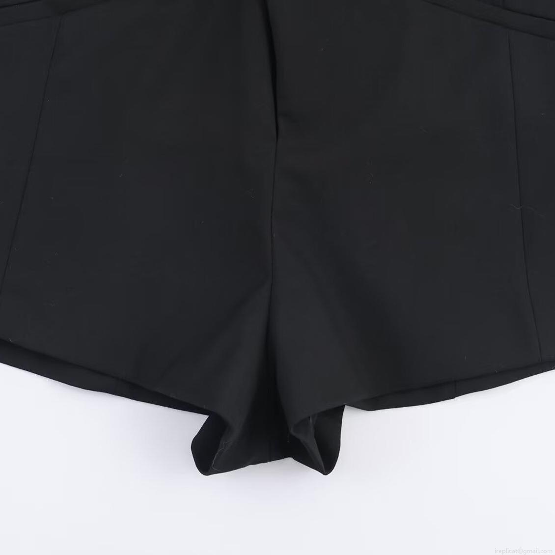 Women's Elegant Black Blazer Jumpsuit Long Sleeve Deep V-Neck Collarless Shorts Romper With Shoulder Pads Double Breasted Button Slim Fit Woven Polyester Spandex One Piece Playsuit