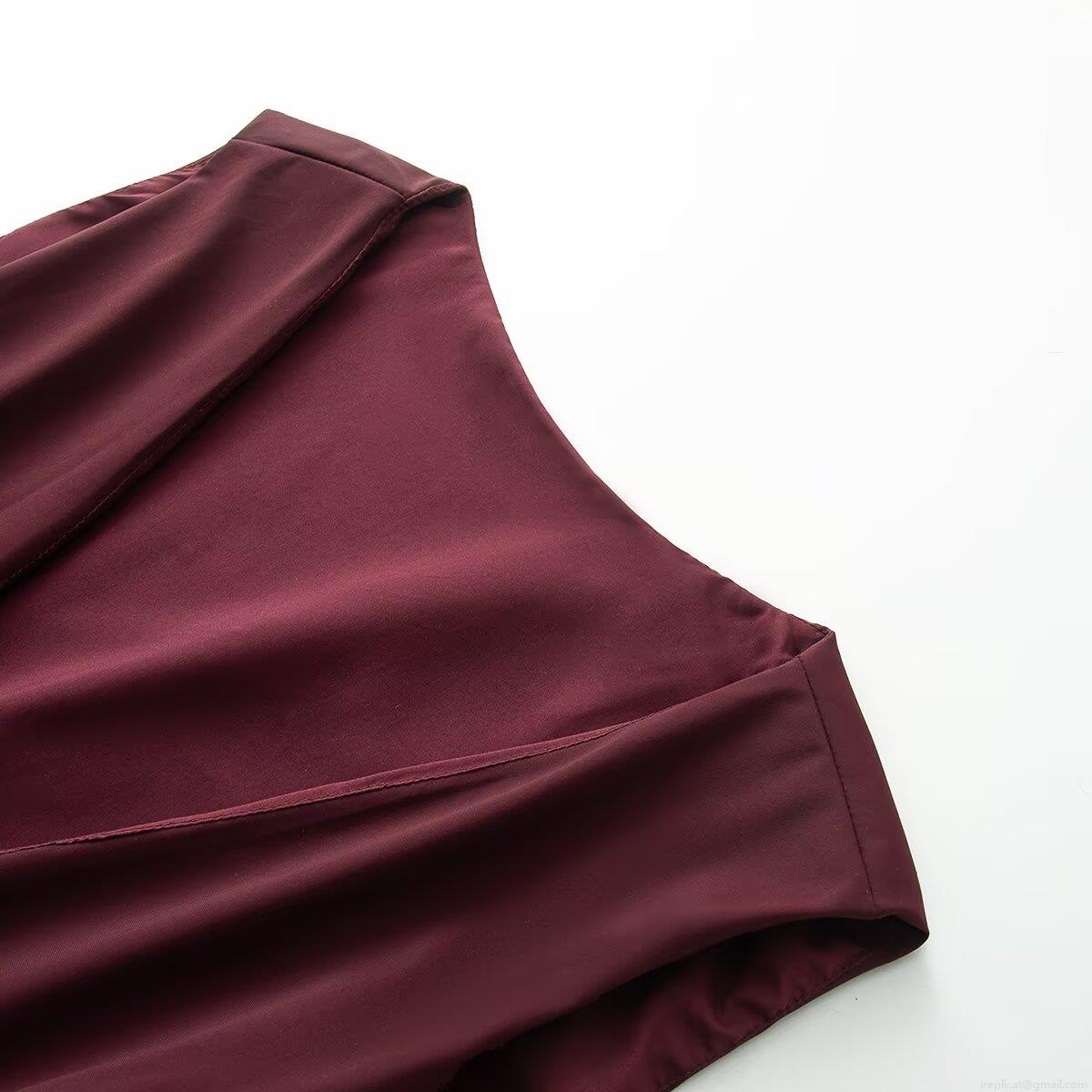 Women's Sleeveless V-Neck Slim Fit Jumpsuit Spandex Elegant Solid Burgundy Front Zipper Wide Leg One Piece Ski Style Fashion Clubwear Romper
