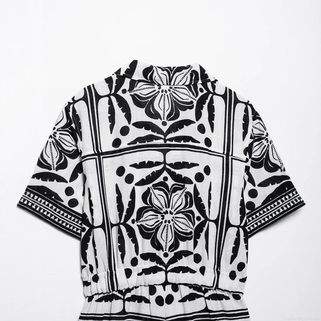 Women's Bohemian Floral Geometric Print Romper Short Sleeve V Neck Button Down Jumpsuit With Elastic Waist Summer Casual Beach Short Playsuit For Women