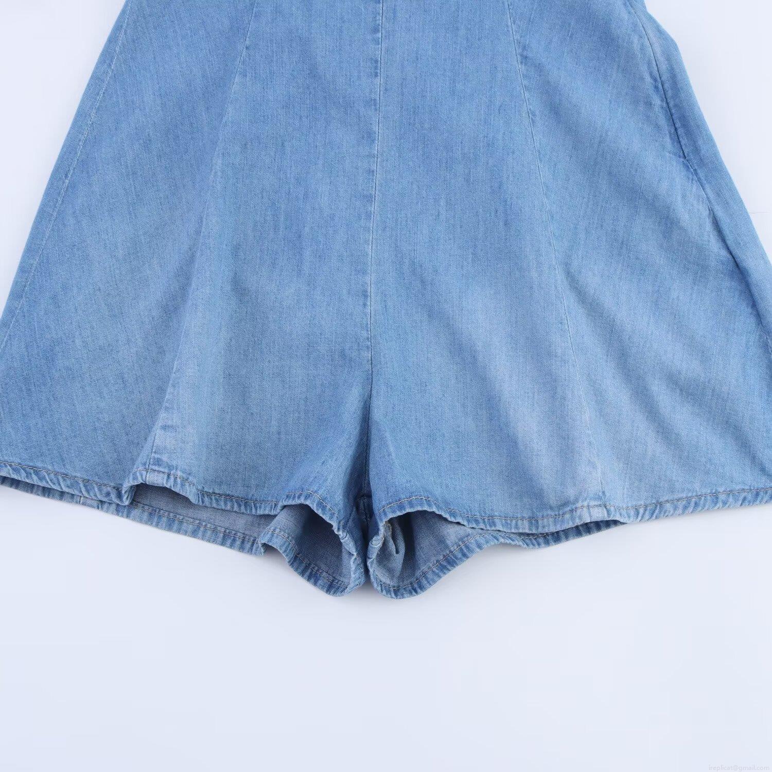 Women's Sleeveless Backless Denim Romper Sexy Tie-Back Hollow Out Jumpsuit Summer Casual Square Neck Denim Blue Playsuit For Vacation Party