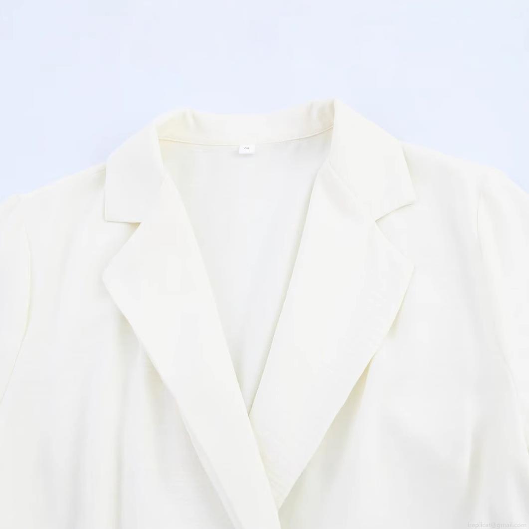 Women's Short Sleeve Blazer Collar Jumpsuit With Woven Belt Double Breasted Short Romper Casual Solid White Elegant Jumpsuit For Women