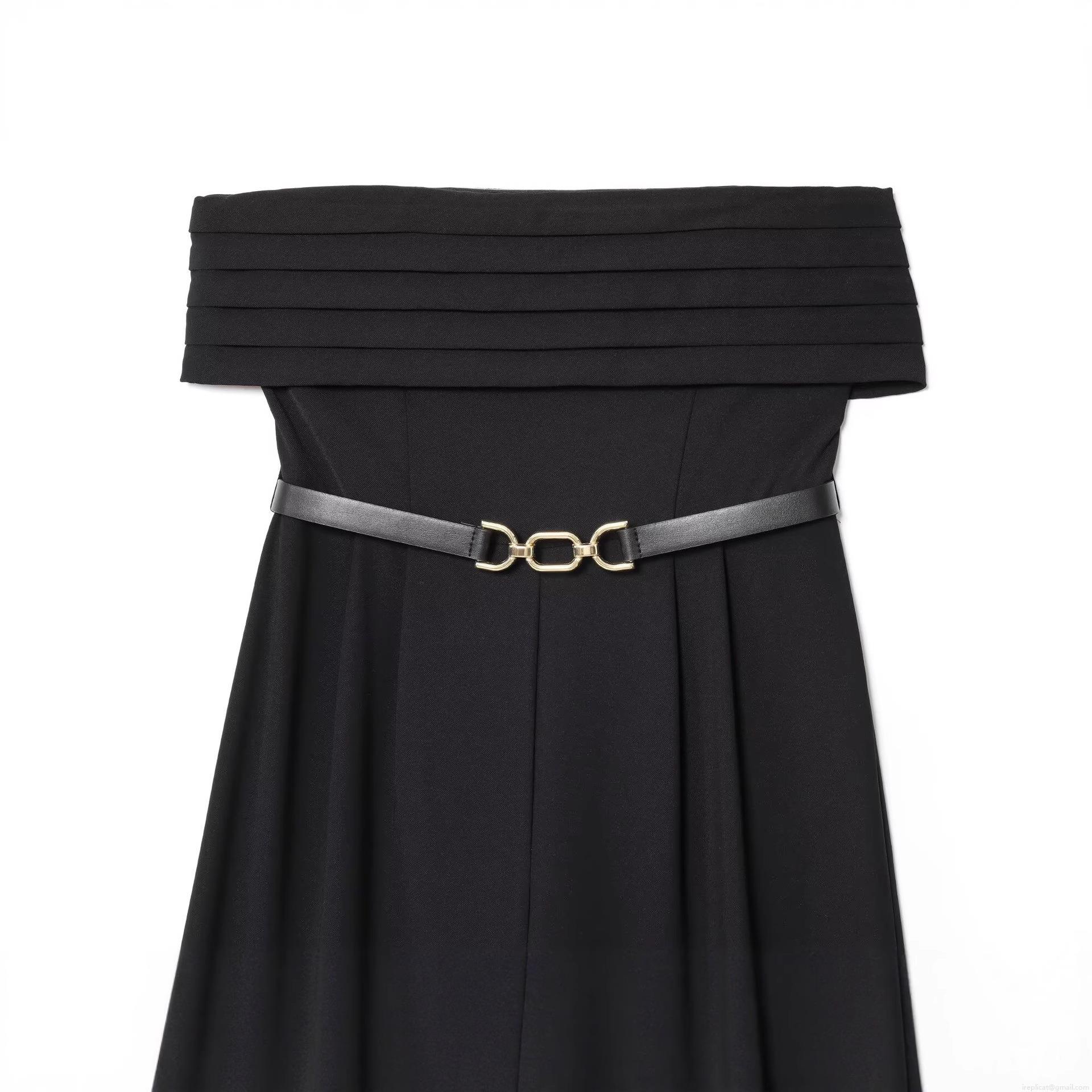 Women's Sexy Strapless Jumpsuit With Metal Buckle Belt Elegant High Waist Wide Leg Long Pants Romper For Evening Party Clubwear