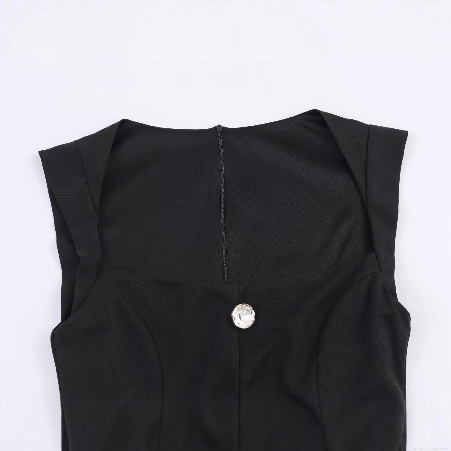 Women's Elegant Sleeveless Square Neck Short Jumpsuit Rhinestone Jewelry Buttons Slim Fit Cotton Blend One Piece Romper Summer Party Clubwear Black
