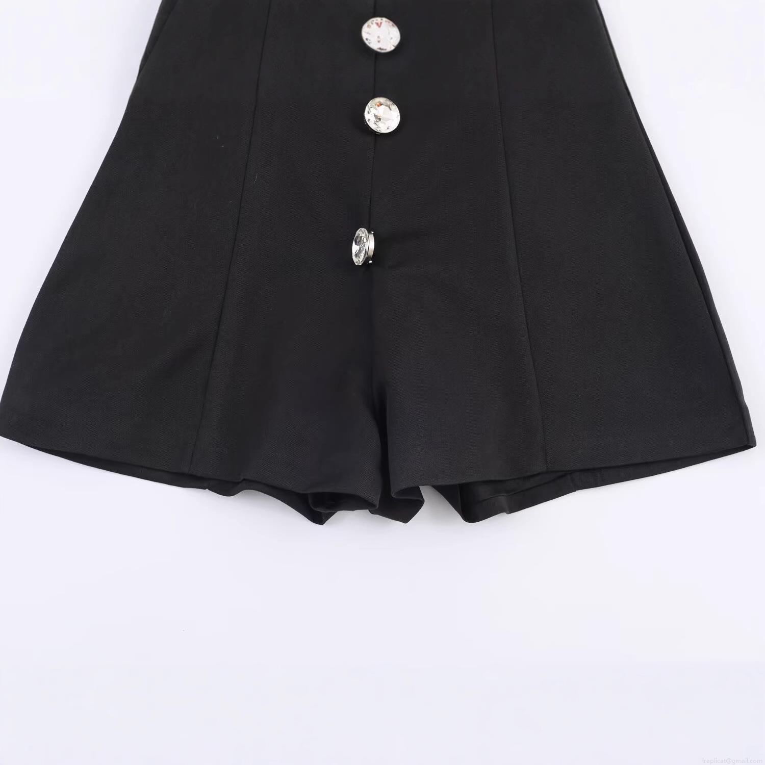 Women's Elegant Sleeveless Square Neck Short Jumpsuit Rhinestone Jewelry Buttons Slim Fit Cotton Blend One Piece Romper Summer Party Clubwear Black