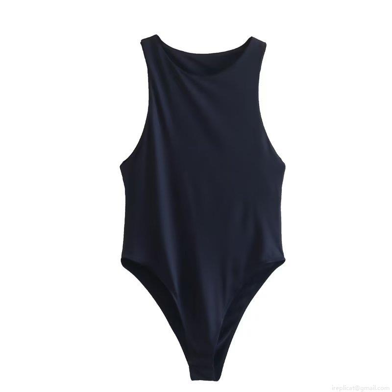 Women's Sleeveless Bodysuit Mock Neck Solid Color High Elasticity Slim Fit One Piece Jumpsuit With Bottom Snaps For Summer Casual Club Party Streetwear