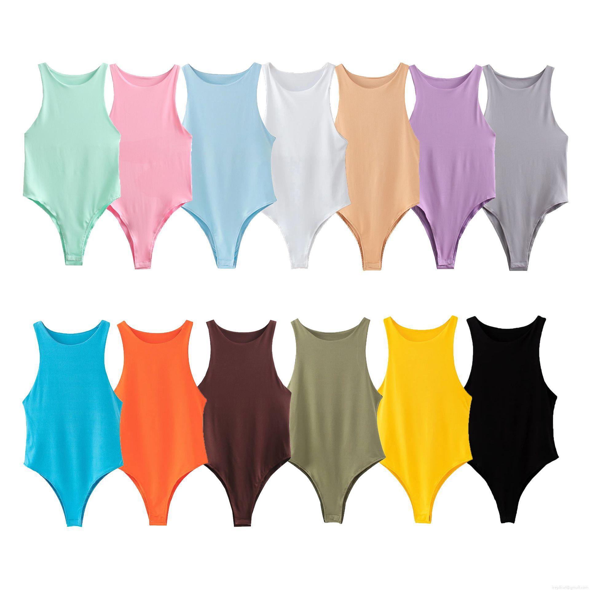 Women's Sexy Sleeveless Slim Fit Bodysuit 100% Polyester Solid Color High Cut Tank Top Bodysuits For Summer Streetwear Casual Party Wear