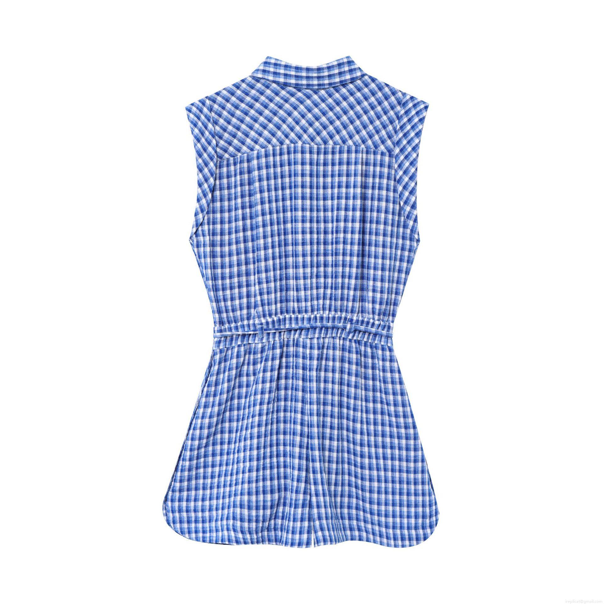 Women Gingham Check Sleeveless Romper Lapel Neck Single Breasted Jumpsuit With Drawstring Waist Summer Casual Shorts Playsuit Outfits