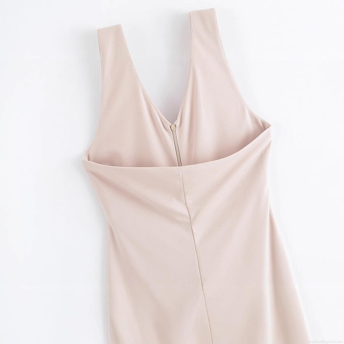 Women Halter Deep V Neck Backless Jumpsuit Woven Polyester Sleeveless High Waist Slim Fit Flare Leg Solid Color Sexy One Piece Romper Streetwear Summer Elegant Bodysuit Khaki
