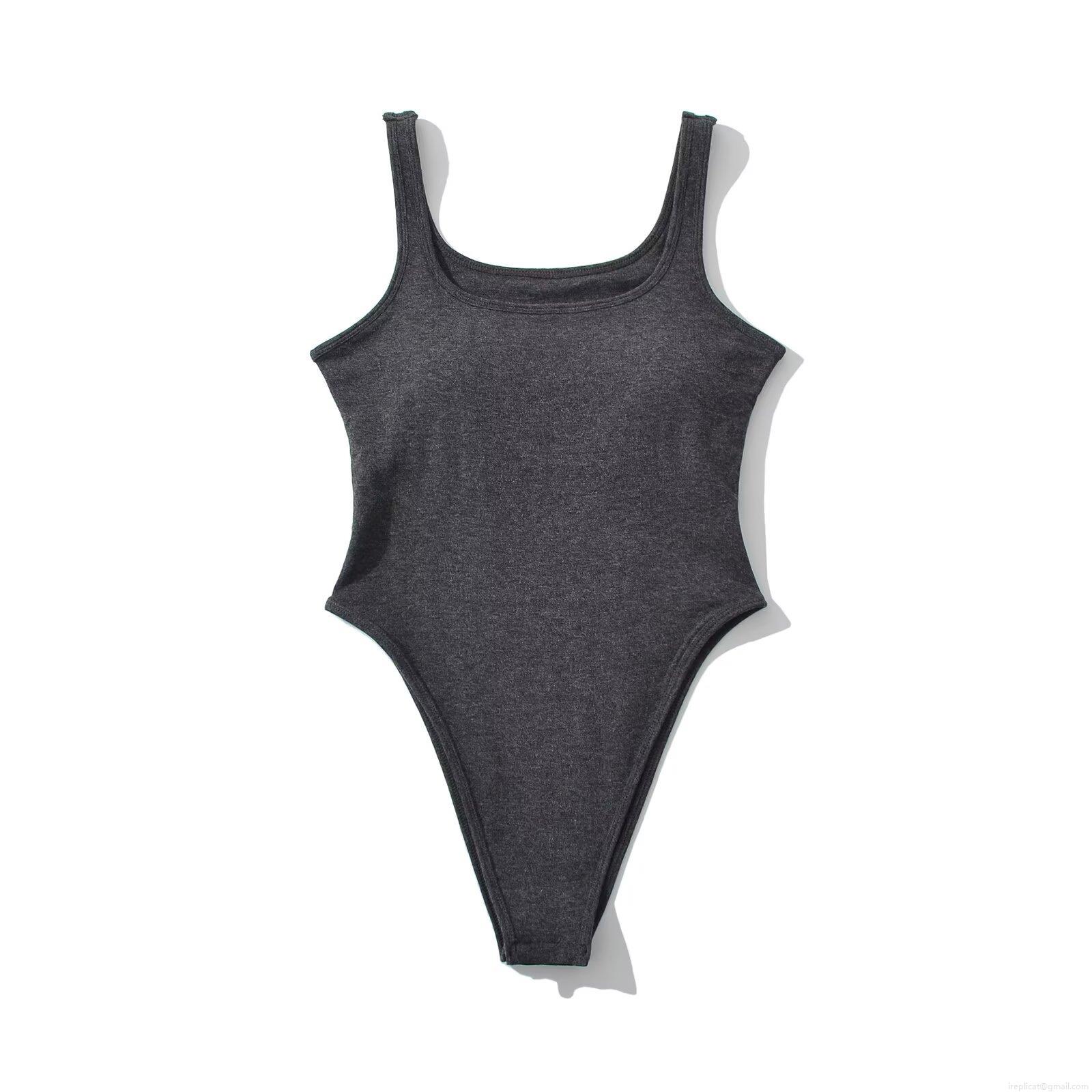 Women's Sexy Sleeveless Ribbed Knit Bodysuit Square Neck Slim Fit Solid Color One Piece Tank Top Jumpsuit High Cut Streetwear Summer Beachwear Bodysuit